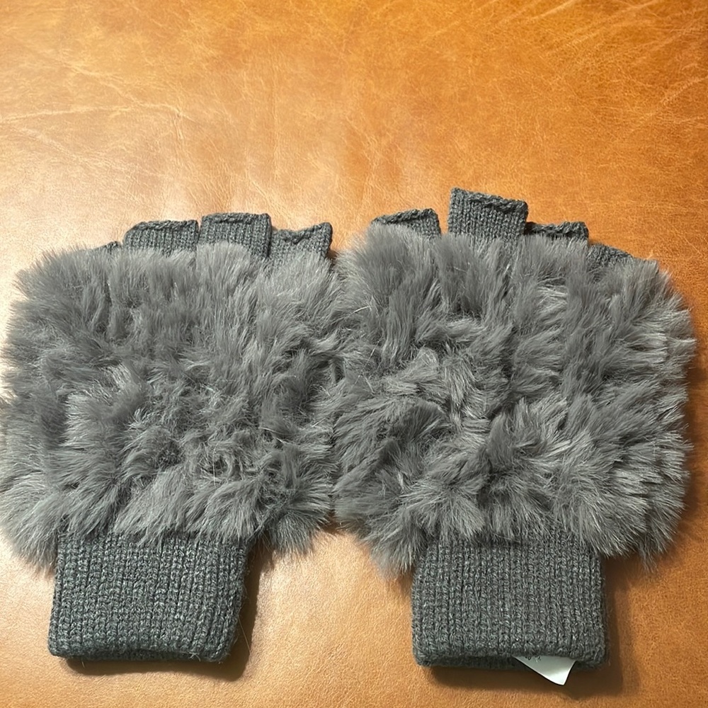 Grey Faux Fur Gloves
